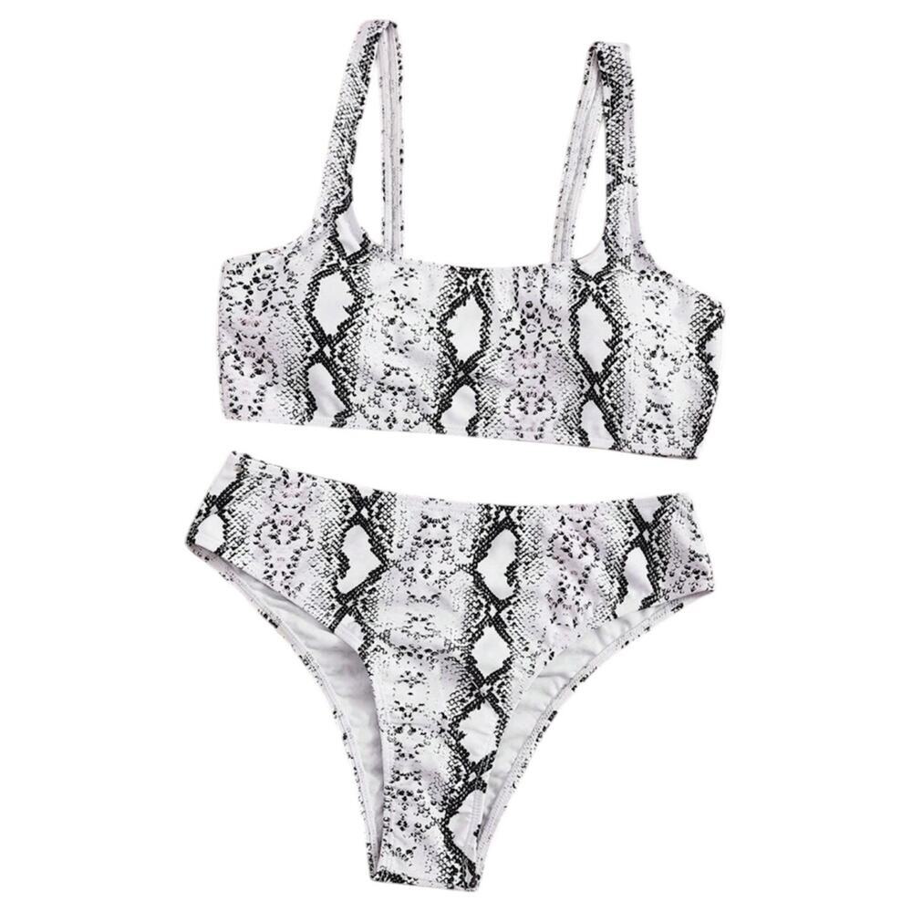 Snakeskin Print High Waist Bikini Set Size M White Black Pink Festival NWOT